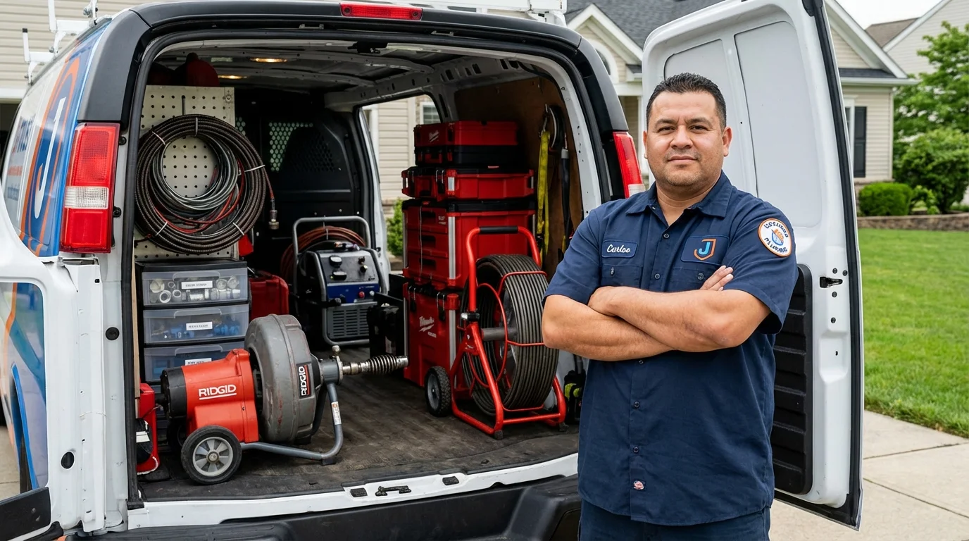 Professional drain cleaning equipment and Johns Plumbing LLC plumber in Mount Pulaski