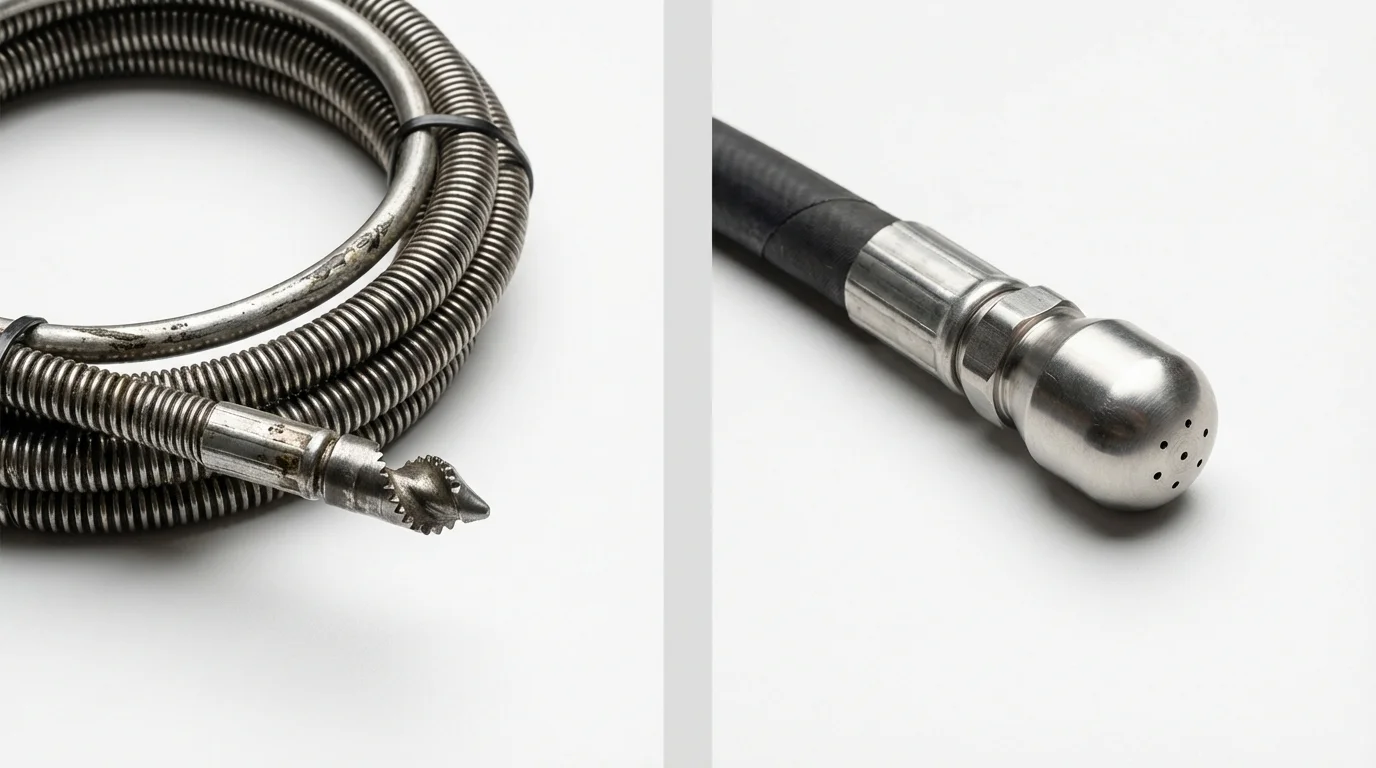 Drain snake cable and hydro jetting nozzle used for drain cleaning in Mount Pulaski, IL