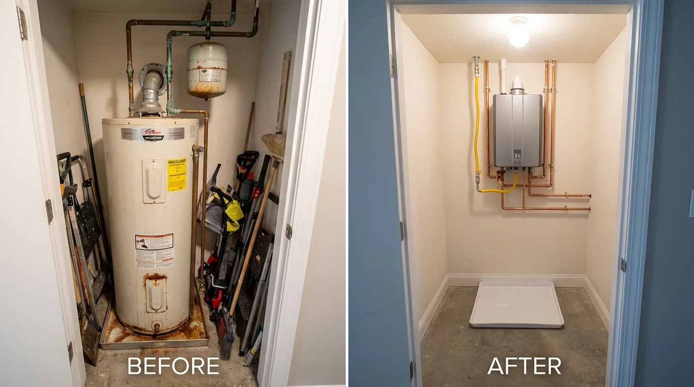 Tank water heater versus wall-mounted tankless unit comparison for Mount Pulaski, IL homeowners